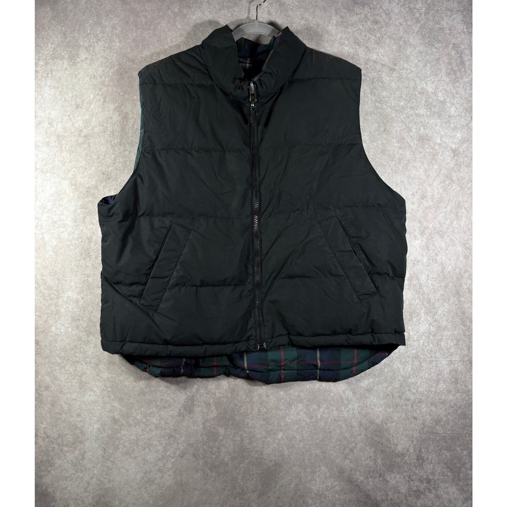 Eddie Bauer Puffer Vest Mens XL Black Goose Down Plaid Lined Gorpcore Outdoor